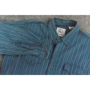MidWest Garment Co Shirt Mens XL Blue Stripe Heavy Duty Brush Popper